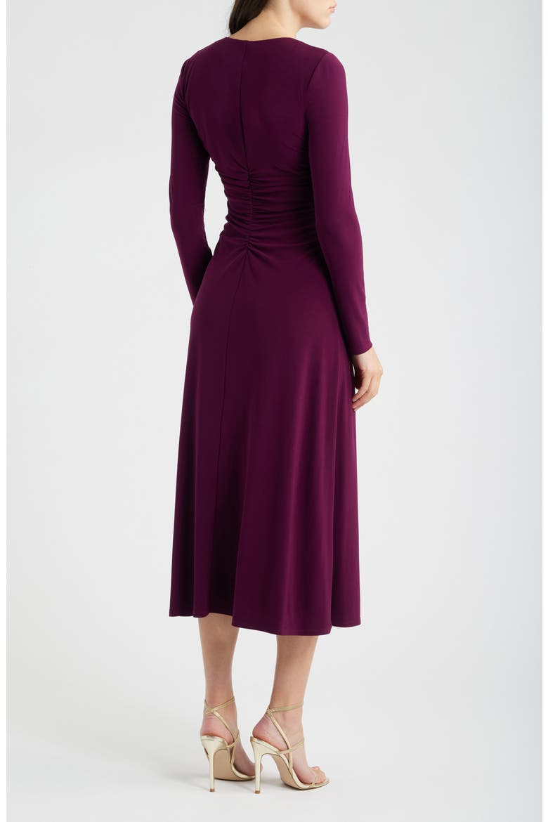 Shirred Long Sleeve V-Neck Dress, Alternate, color, AUBERGINE