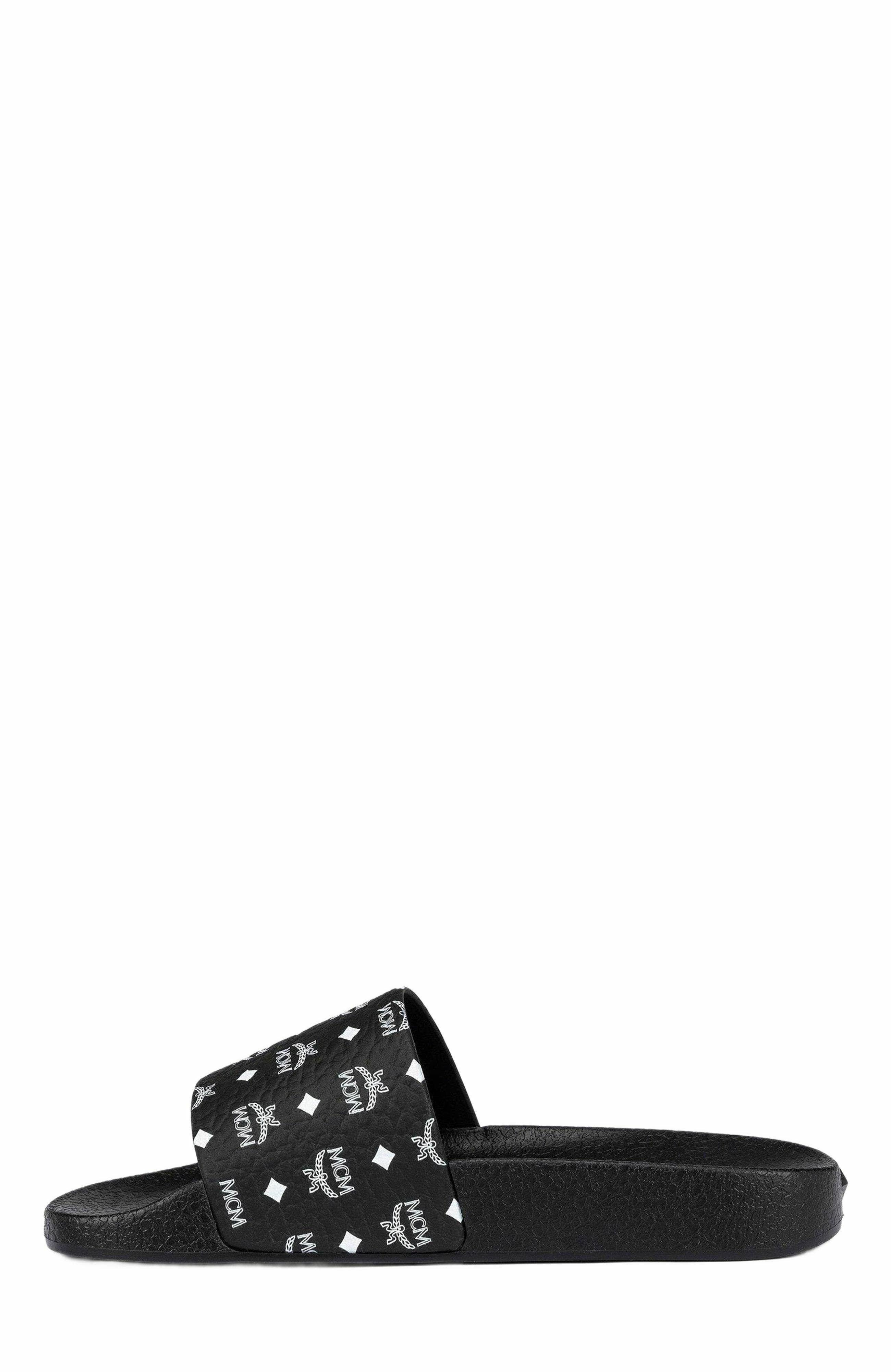 MCM Women's Monogram Print Rubber Slides, Alternate, color, Black