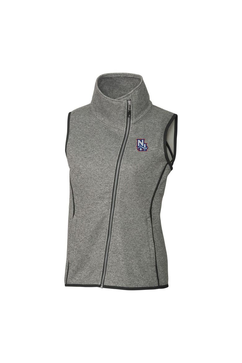 Women's Cutter & Buck  Heather Gray New Hampshire Fisher Cats Mainsail Sweater Knit Asymmetrical Full-Zip Vest, Alternate, color, Heather Gray