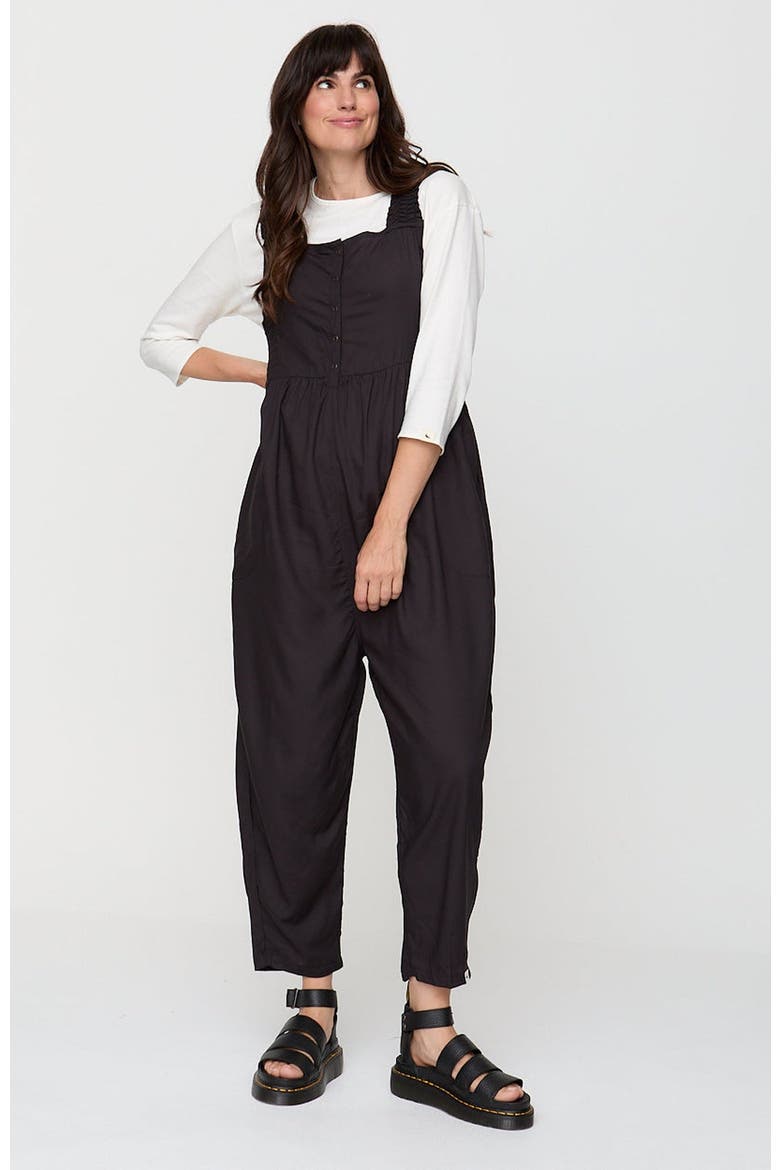 Smocking Strap Jumpsuit, Main, color, Black