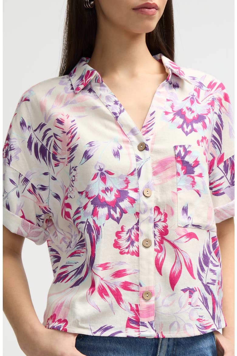 Short Sleeve Crop Button-Up Shirt, Alternate, color, TROPICAL PINK