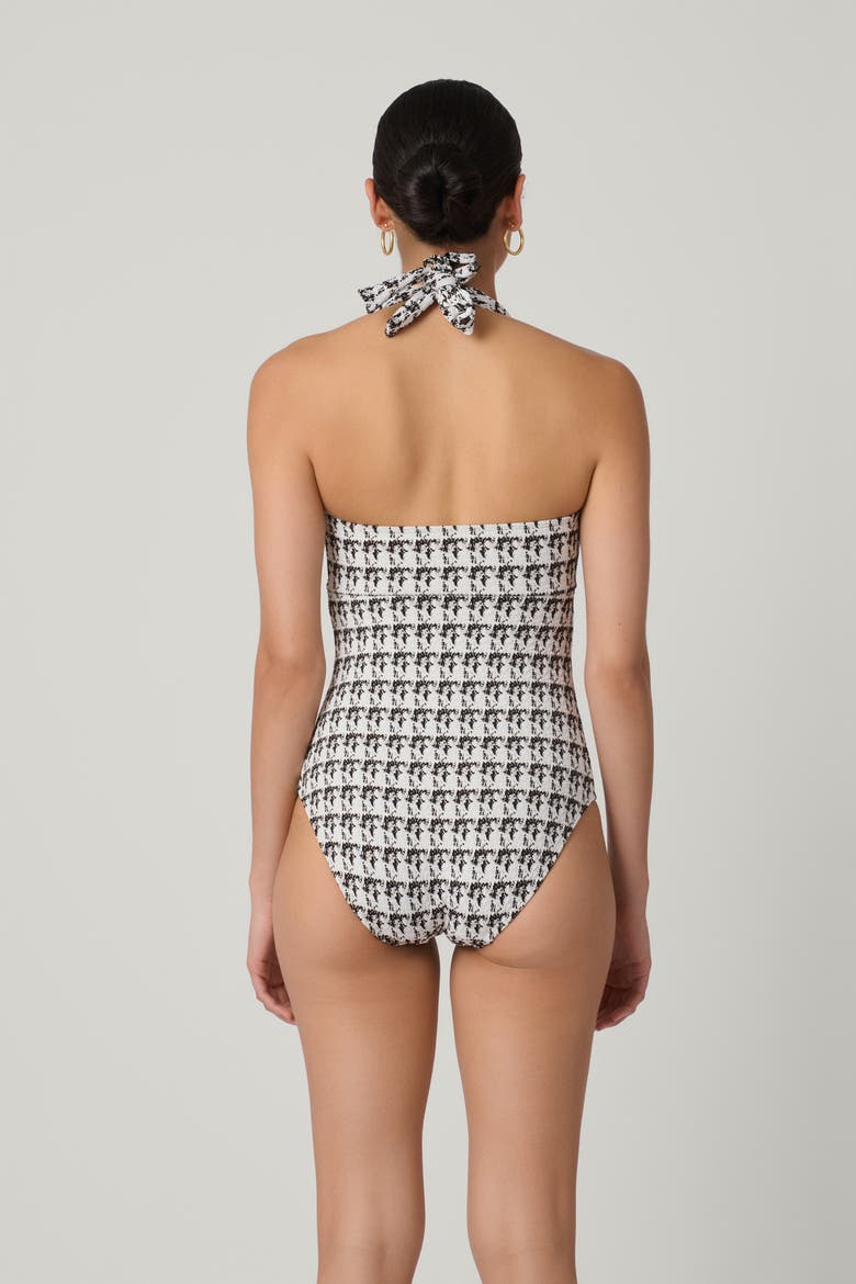 Herringbone Texture Retro Halter One-Piece, Alternate, color, Jet/Optic