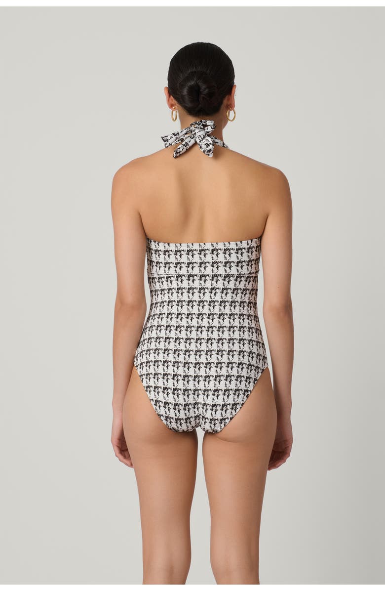 Shoshanna Herringbone Texture Retro Halter One-Piece, Alternate, color, Jet/Optic