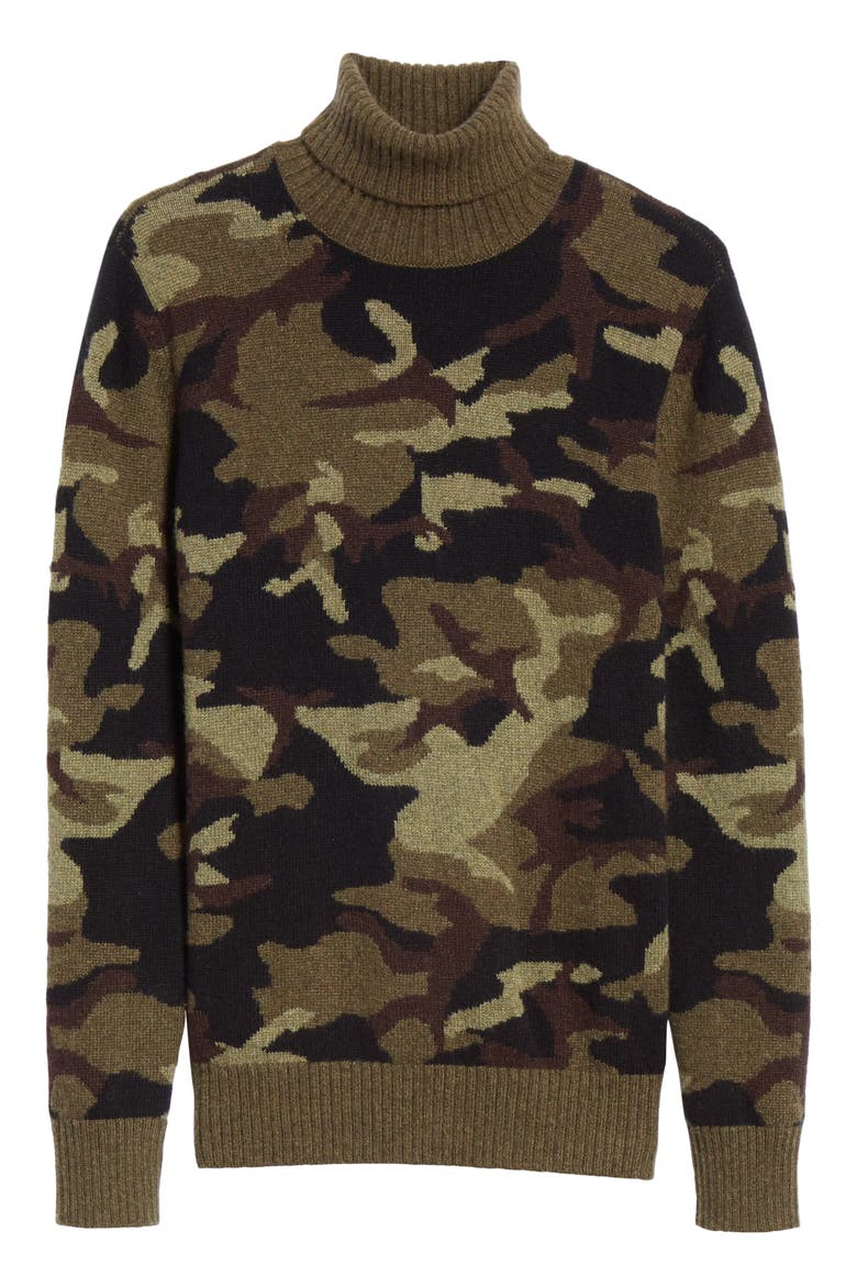 Camouflage Cashmere Turtleneck Sweater, Alternate, color, OLIVE