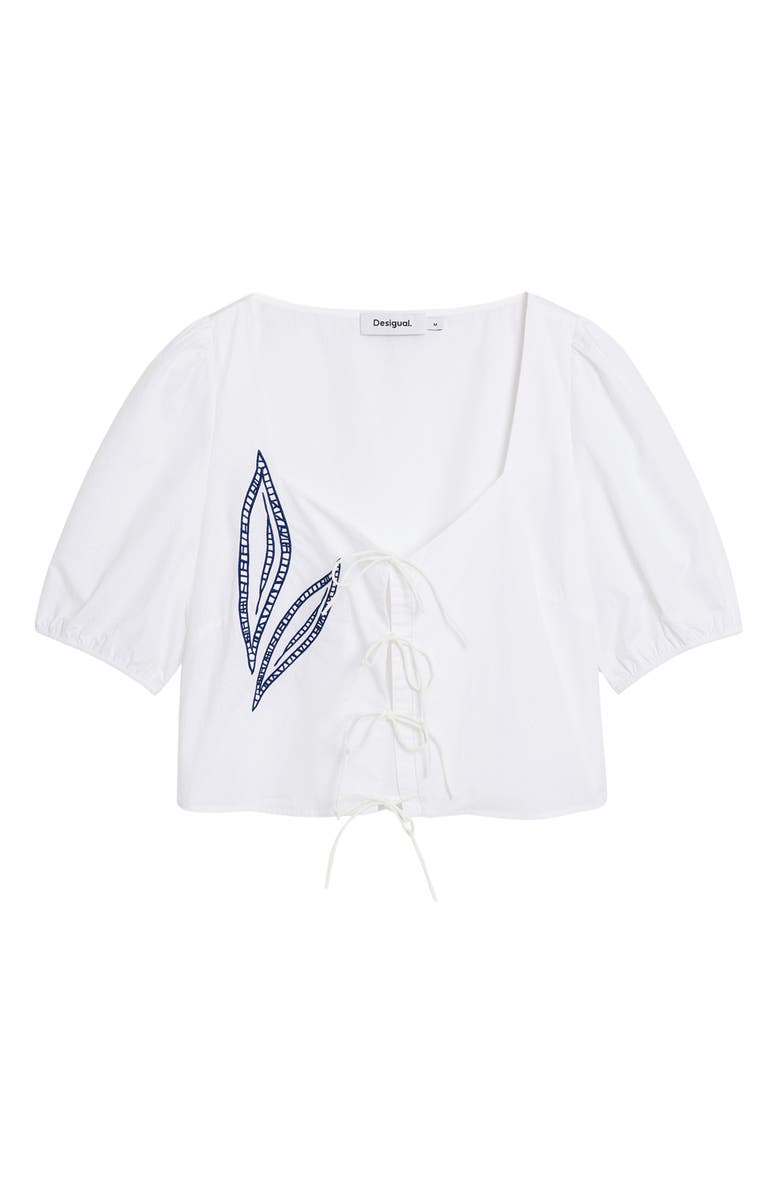 Desigual Embroidered Tie Front Top, Alternate, color, White