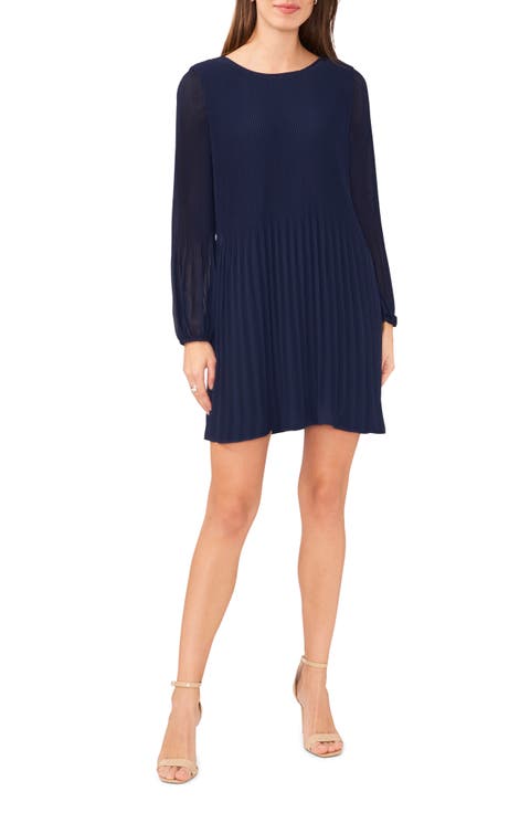 Plissé Long Sleeve Dress