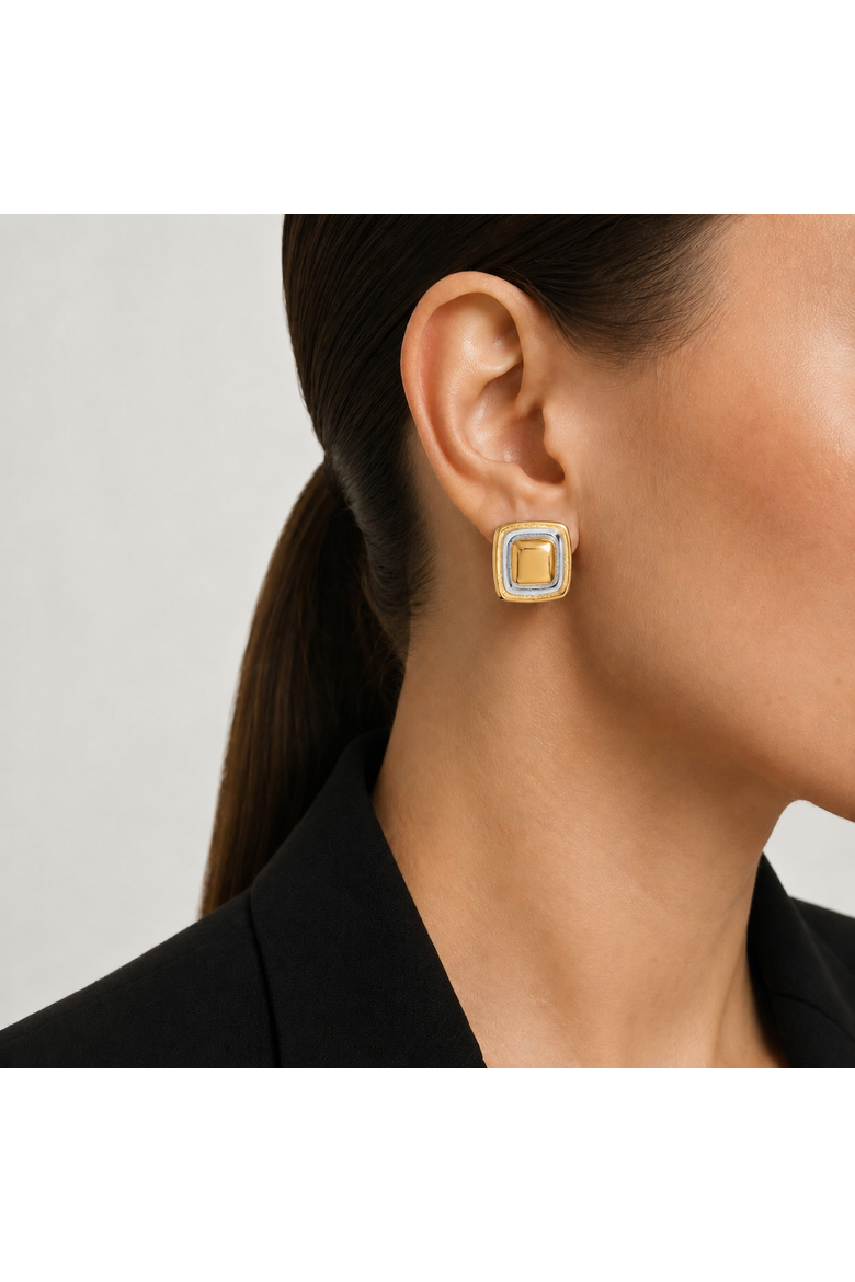 Noa Sqaure Earrings, Alternate, color, Silver Two Tone