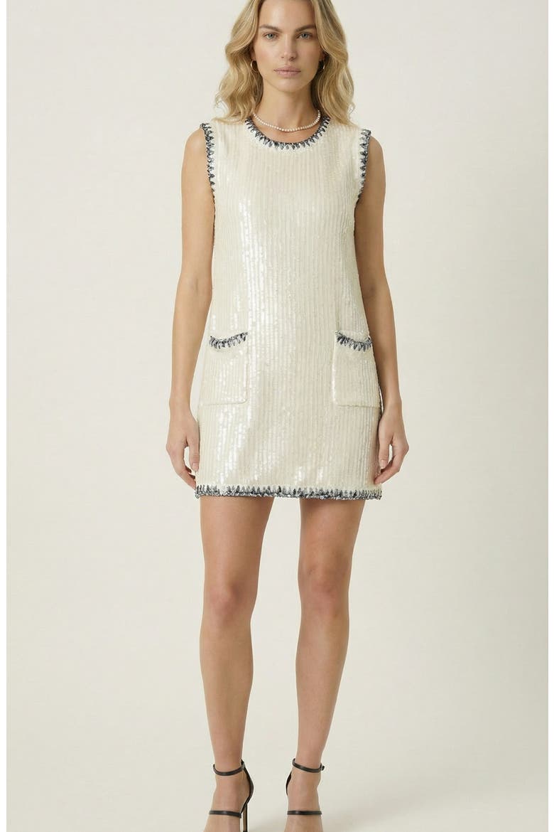 Sleeveless Sequin Knit Mini Dress, Main, color, Ivory / Dark Trim