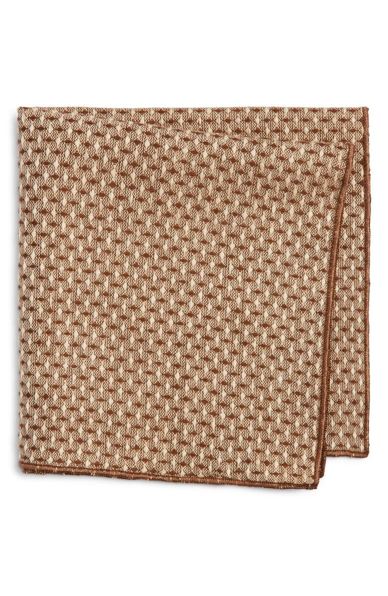 CLIFTON WILSON Brown Diamond Wool Pocket Square, Main, color, Brown