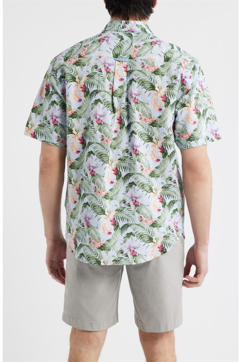 Nova Wave Blue Sky Vines Short Sleeve Seersucker Button-Up Shirt, Alternate, color, DEW DROP