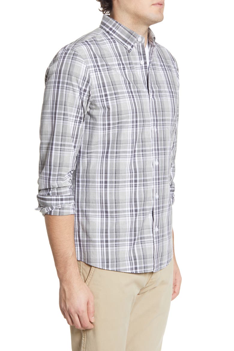 Slim Fit Plaid Button-Down Shirt, Alternate, color, GREY SILK LINEN MADRAS CHECK