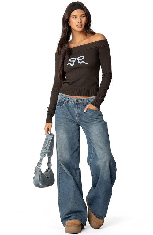 Shop Edikted Tj Off The Shoulder Top In Dark-gray