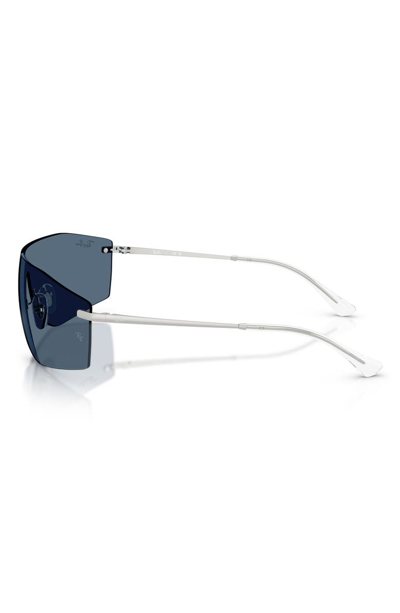Ray-Ban 141mm Irregular Shield Sunglasses, Alternate, color, Silver / Dark Blue