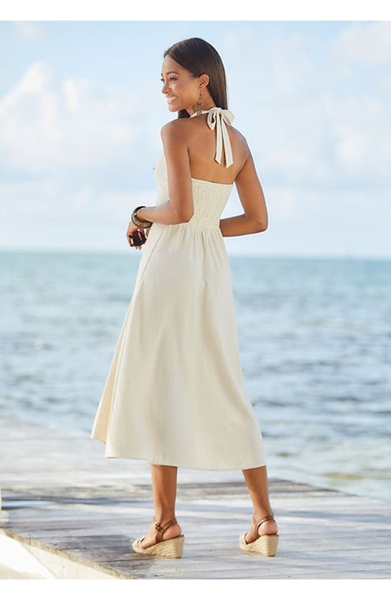 LASCANA Women's Flowy Halter Neck Dress, Alternate, color, Sand