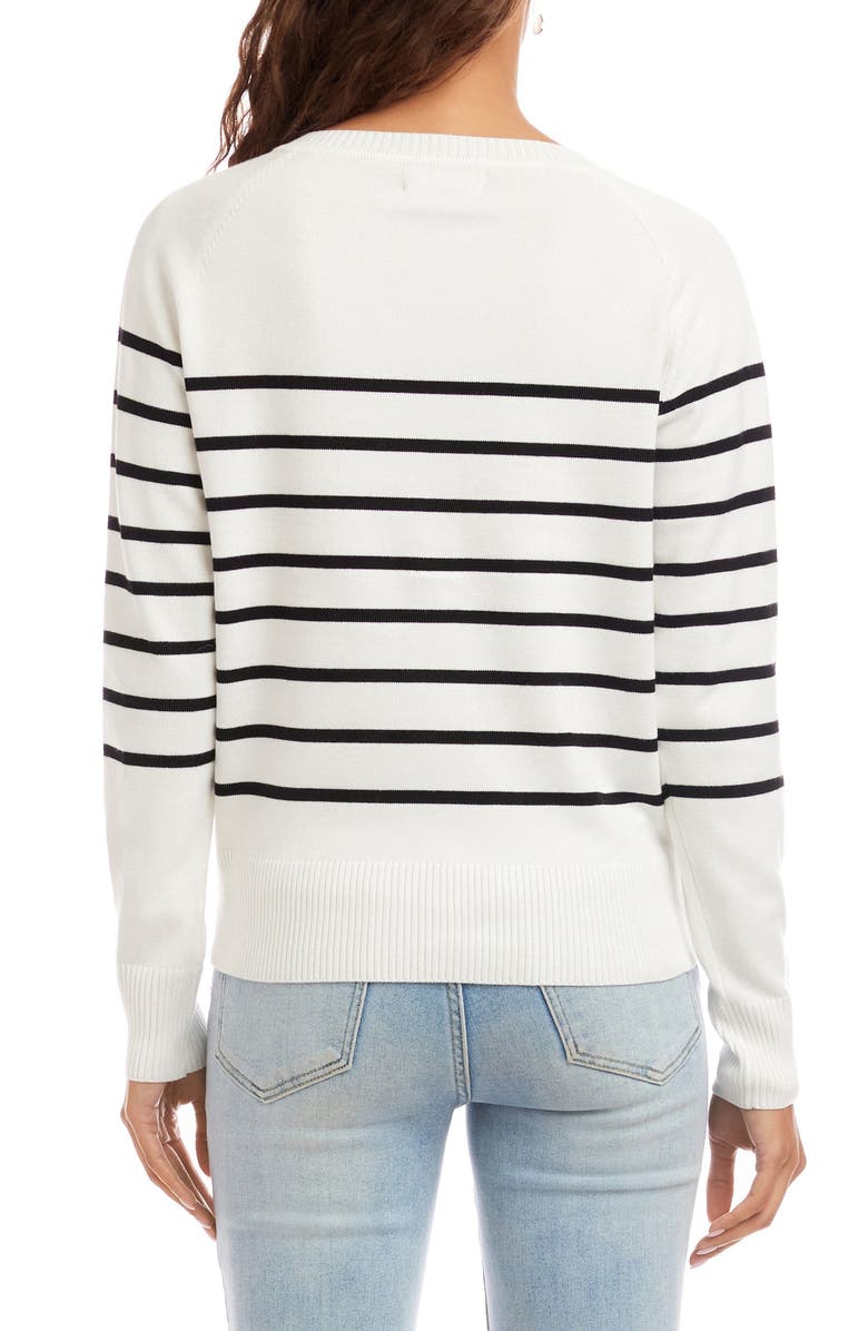 Karen Kane Stripe Henley Sweater, Alternate, color, Off White/ Black