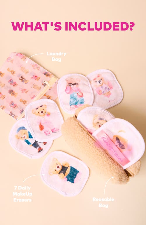 The Original Makeup Eraser Teddy 7-day Makeup Eraser Set With Laundry Bag In Transparent