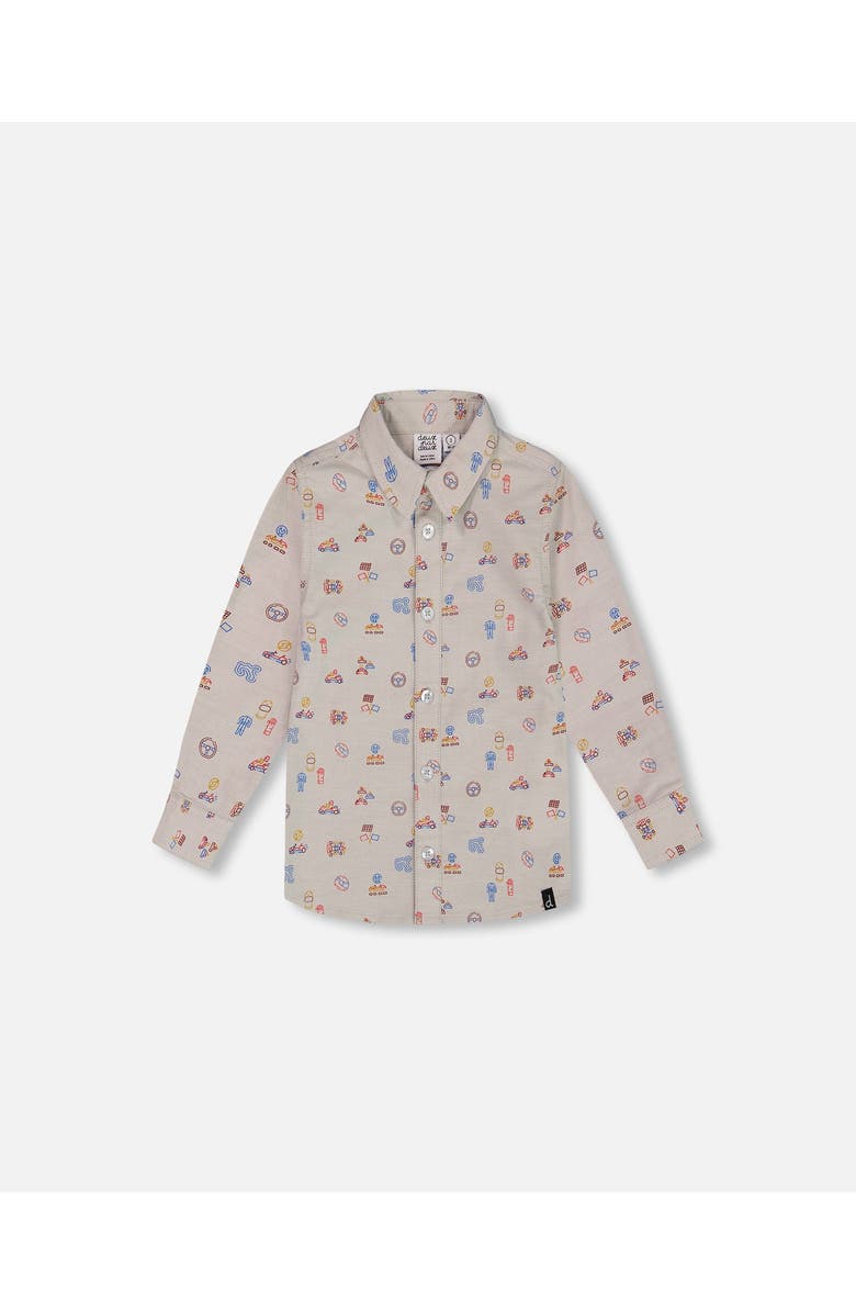 Deux par Deux Little Boy's Printed Cars Chambray Shirt Gray, Main, color, 