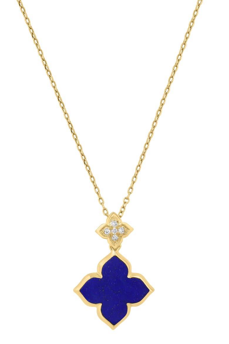 Diamond & Lapis Lazuli Clover Pendant Necklace, Alternate, color, BLUE