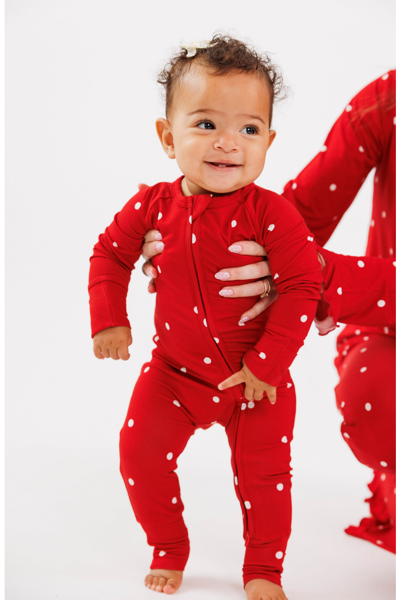 Polka Dot Zipper Romper, Alternate, color, Ruby Dot