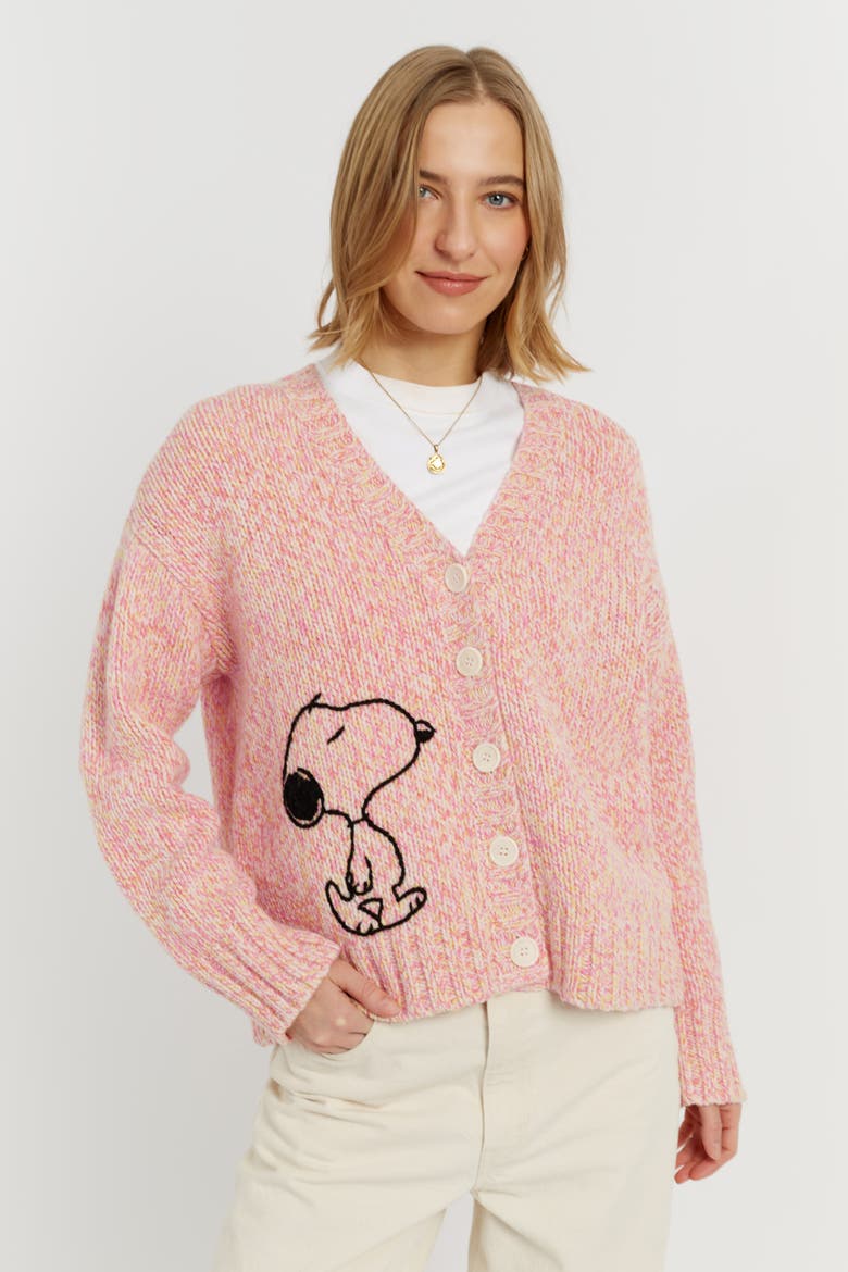 Merino Snoopy Marl Cardigan, Alternate, color, Multi Pink