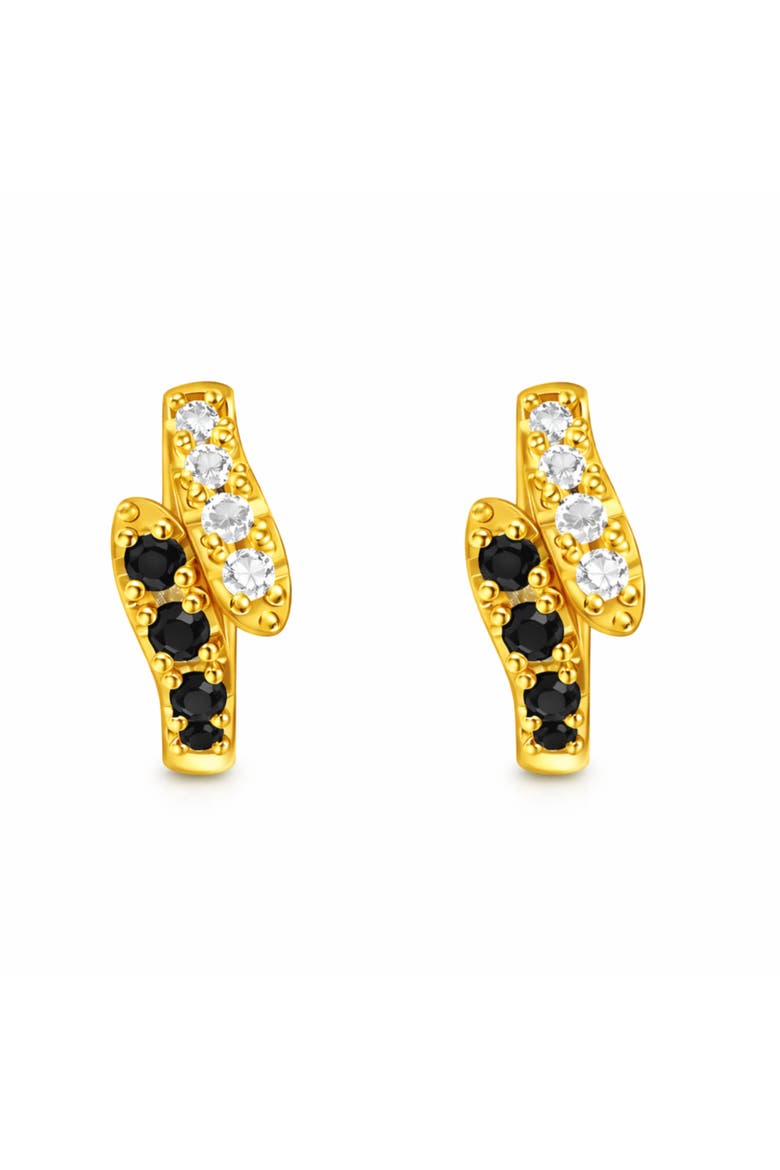 Split Pavé Black & White Huggie Hoops, Alternate, color, Gold