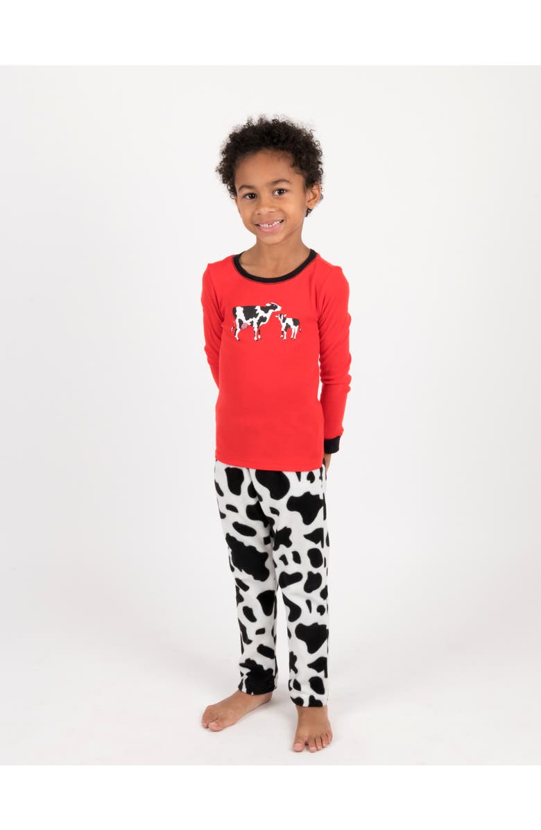 Leveret Kids Cotton Top & Fleece Pants Printed Matching Family Holiday Pajamas, Alternate, color, Cow