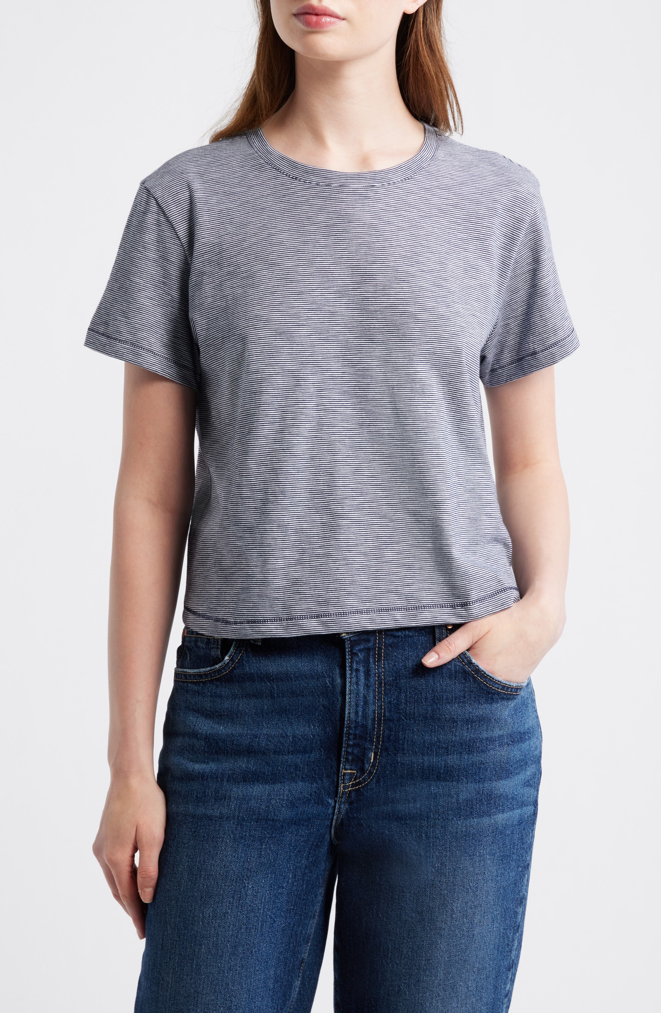 Stripe Boxy Crop Slub T-Shirt - image 2