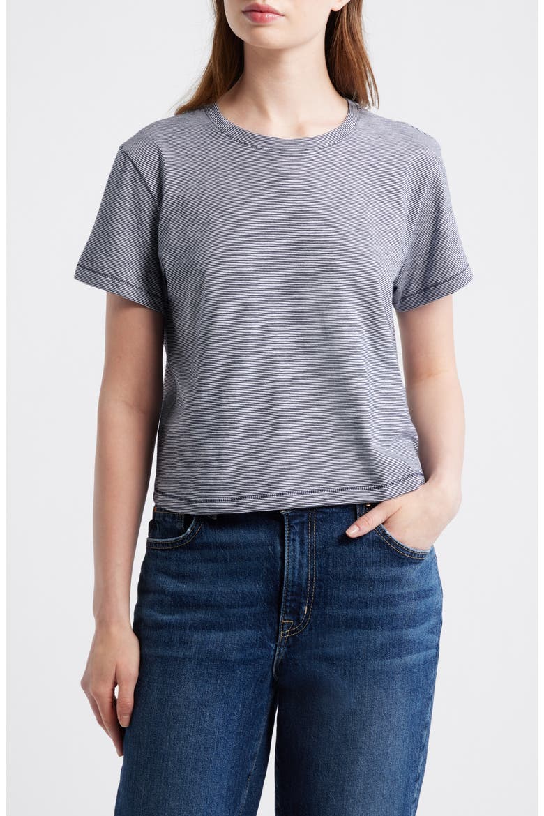 Stripe Boxy Crop Slub T-Shirt, Main, color, MIDNIGHT NAVY