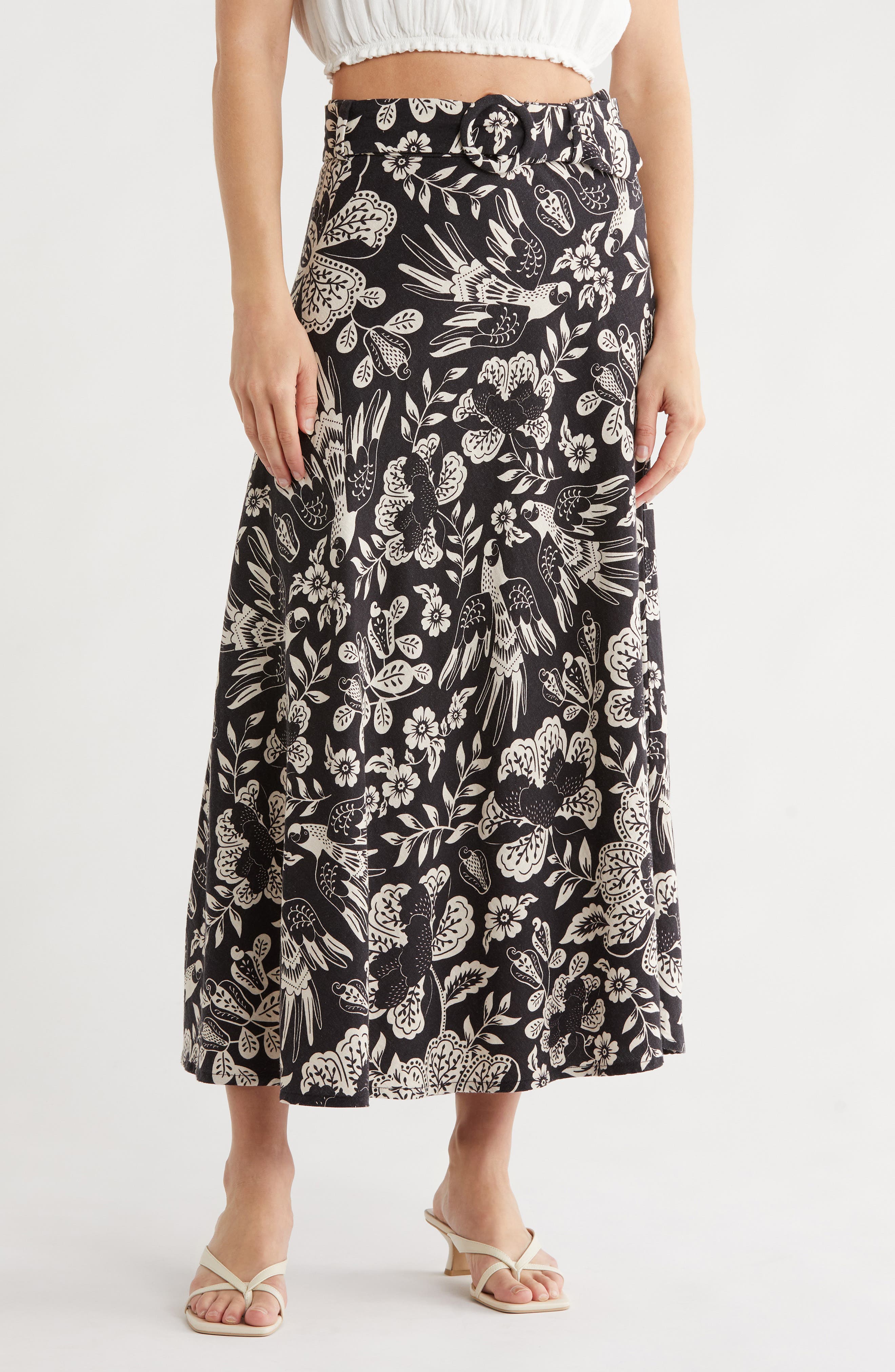 T Tahari Belted Linen Blend Maxi Skirt