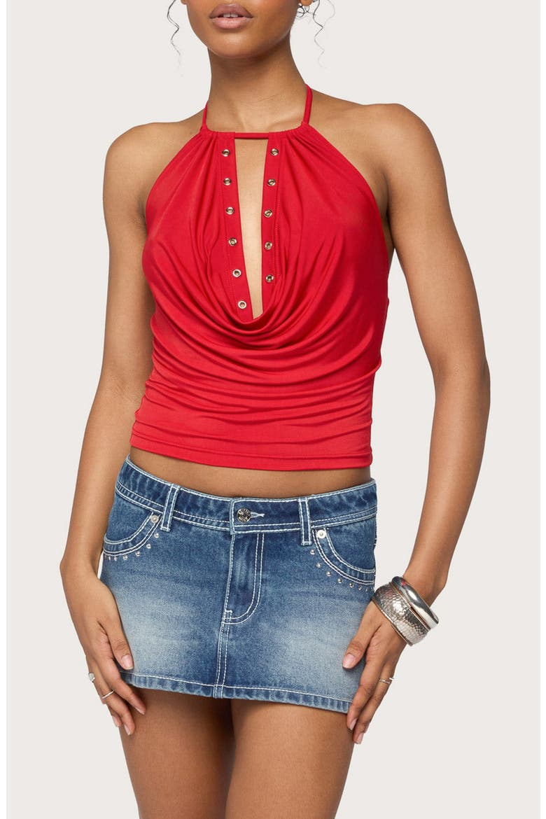 Sania Grommet Cutout Halter Top, Main, color, RED