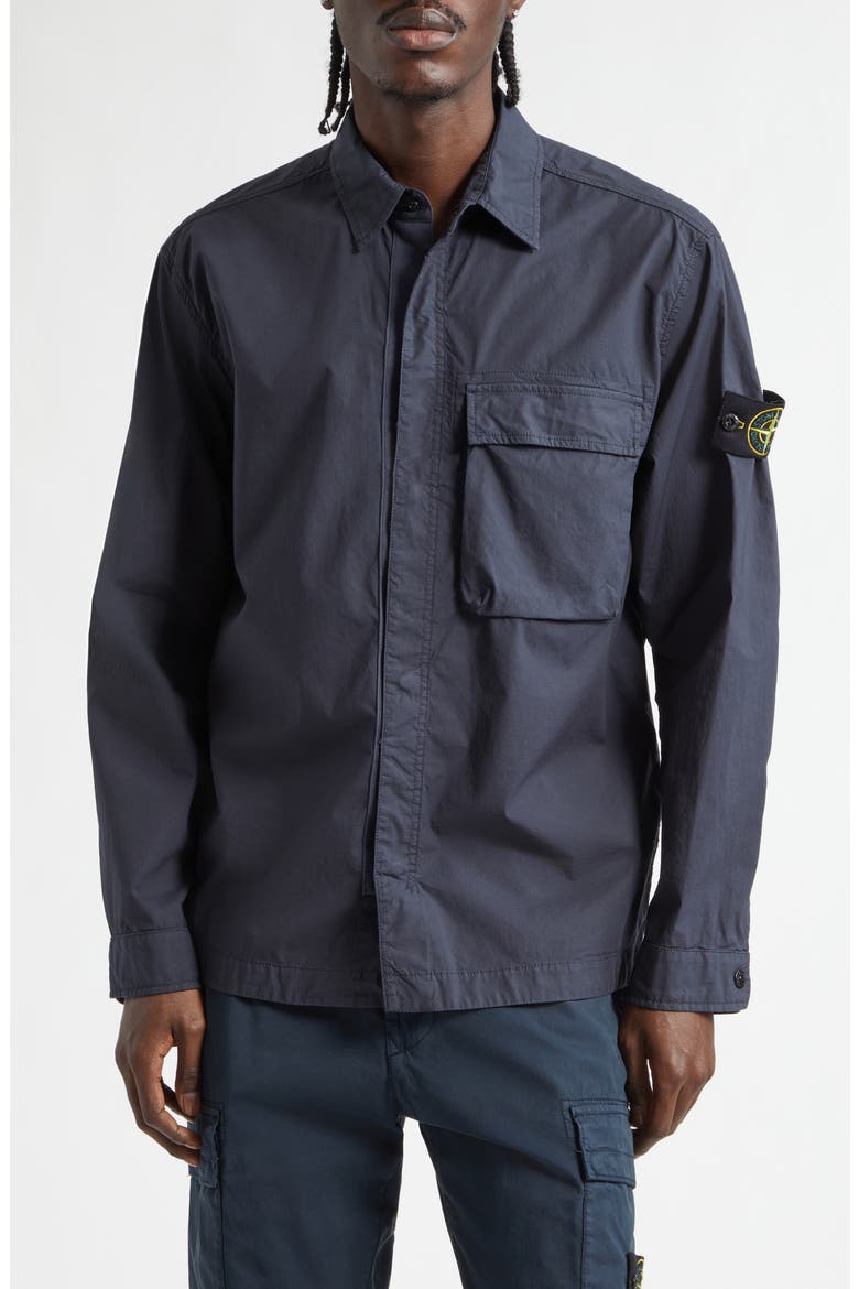 Compass Patch Stretch Cotton Canvas Overshirt, Main, color, NAVY BLUE
