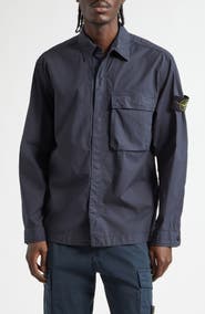 Stone Island Compass Patch Stretch Cotton Canvas Overshirt