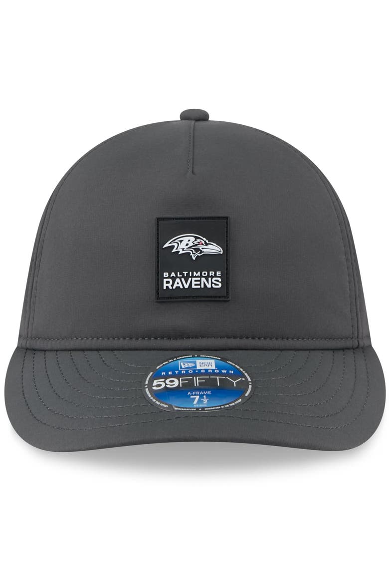 Men's New Era Charcoal Baltimore Ravens 2025 Sideline Cold Weather Retro Crown 59FIFTY Fitted Hat, Alternate, color, Charcoal
