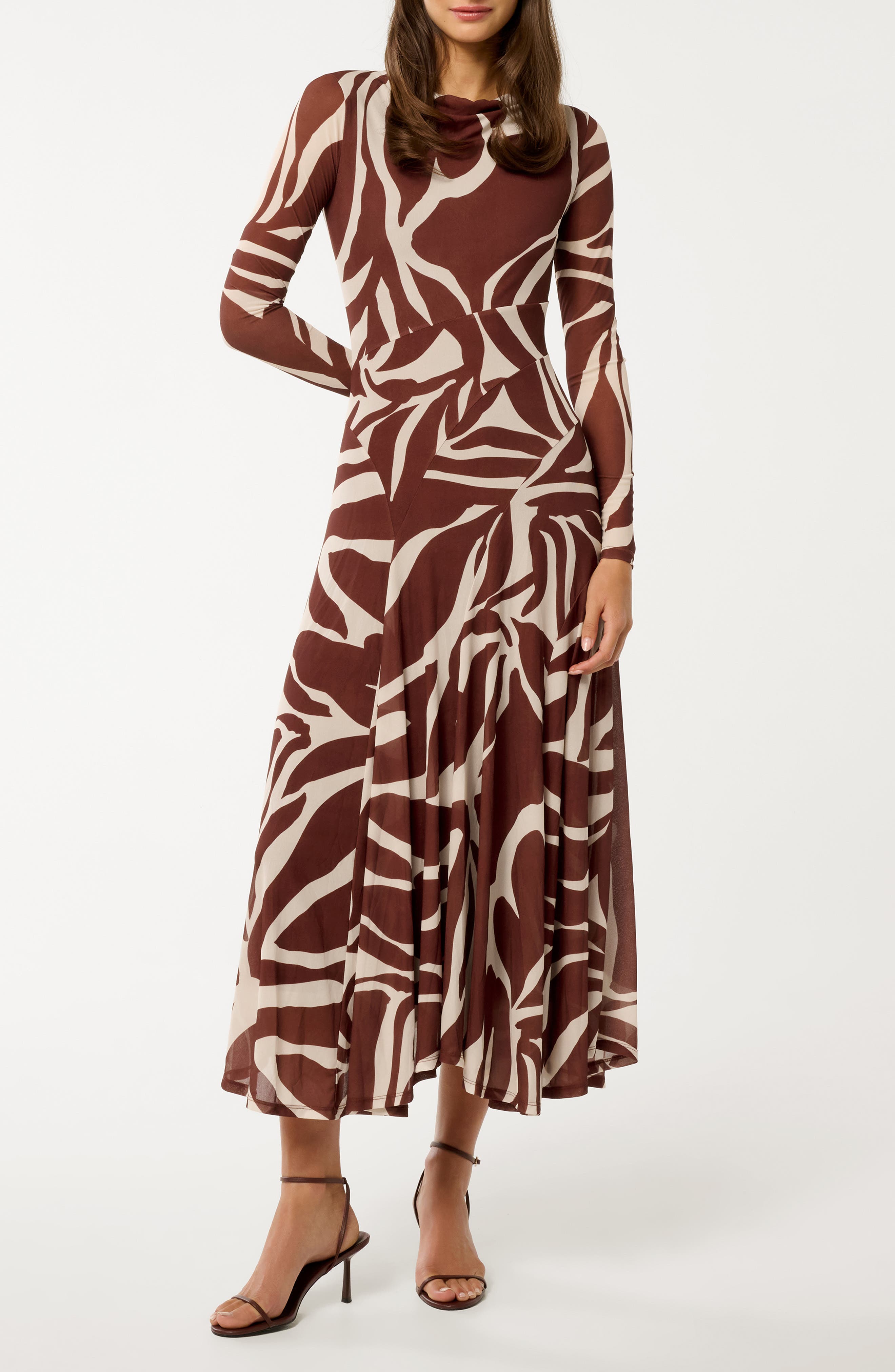 Ever New Tanny Long Sleeve Asymmetric Hem Mesh Midi Dress