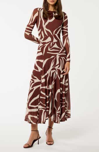 Ever New Tanny Long Sleeve Asymmetric Hem Mesh Midi Dress