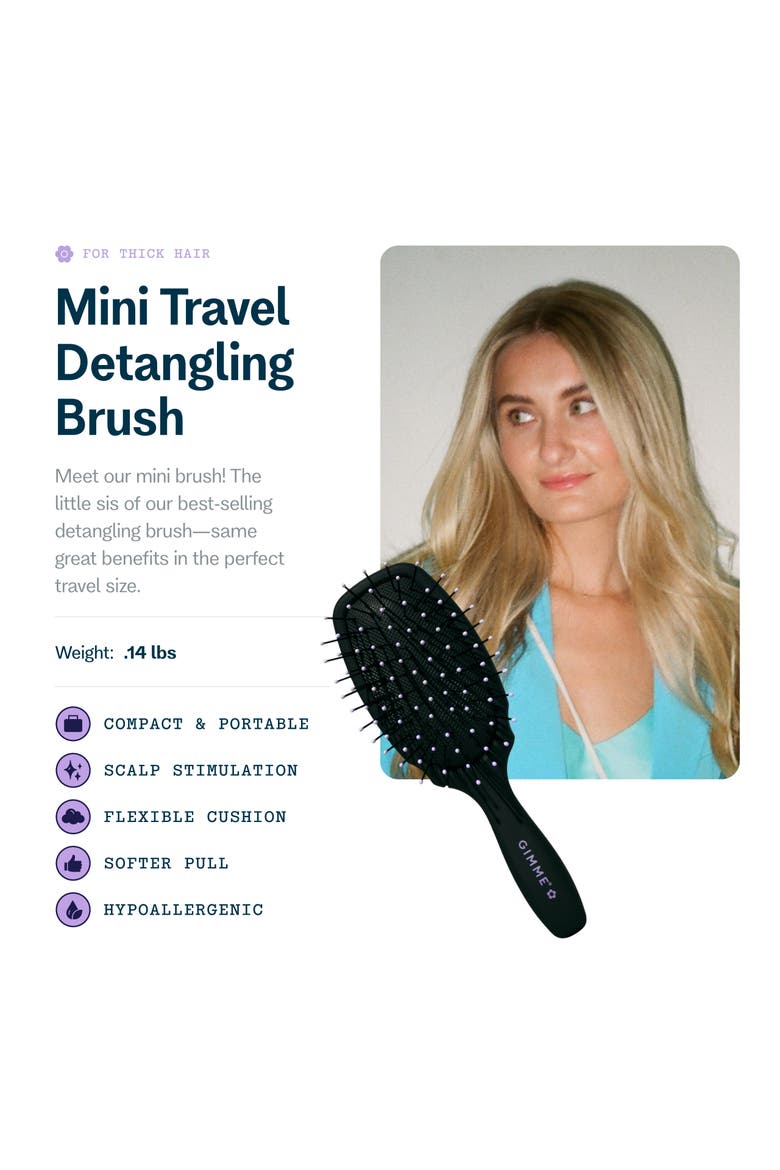 Mini Travel Detangler Brush with Anti-Static, Heat-Resistant & Flexible Nylon Bristle, Alternate, color, Black