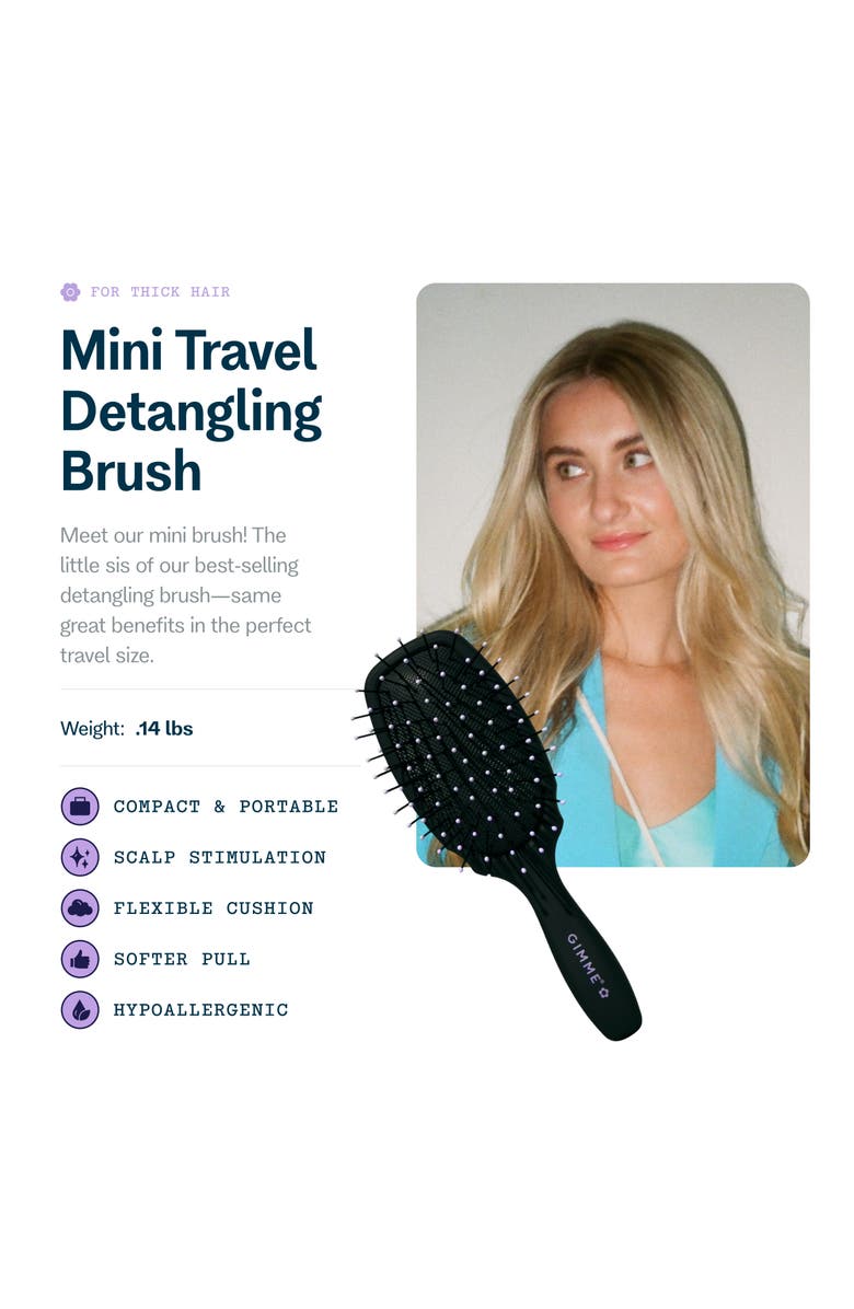 Gimme Beauty Mini Travel Detangler Brush with Anti-Static, Heat-Resistant & Flexible Nylon Bristle, Alternate, color, Black