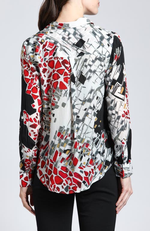 Apny Abstract Print Roll Tab Sleeve Chiffon Button-up Shirt In White Multi