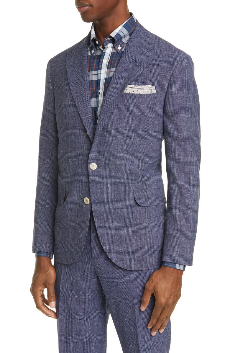 Brunello Cucinelli Glen Plaid Wool & Linen Suit, Alternate, color, 