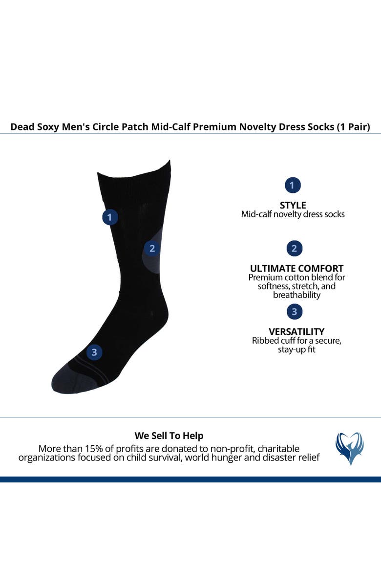 Dead Soxy Men's Circle Patch Mid-Calf Premium Novelty Dress Socks, Alternate, color, Black