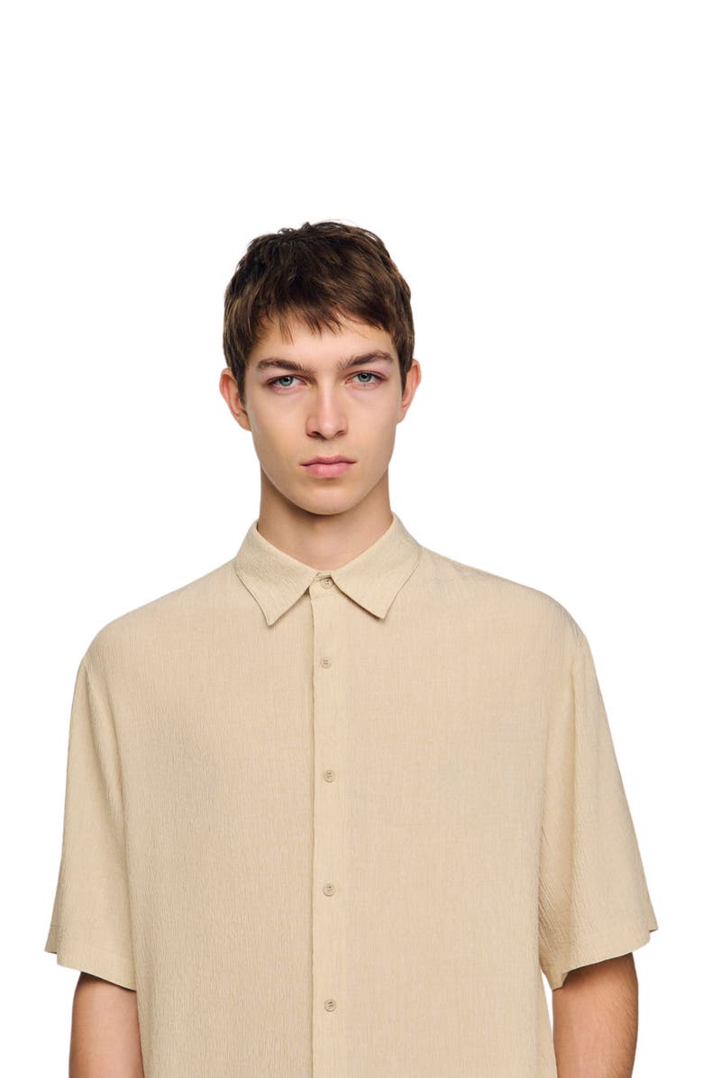 SANDRO Pleated shirt with shark collar, Alternate, color, Sand