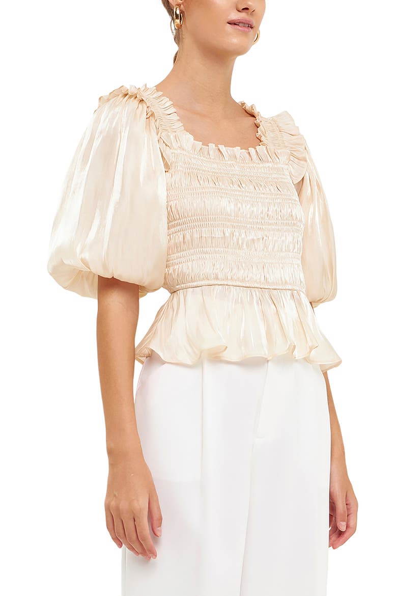 Sheen Smocked Blouse, Alternate, color, CREAM