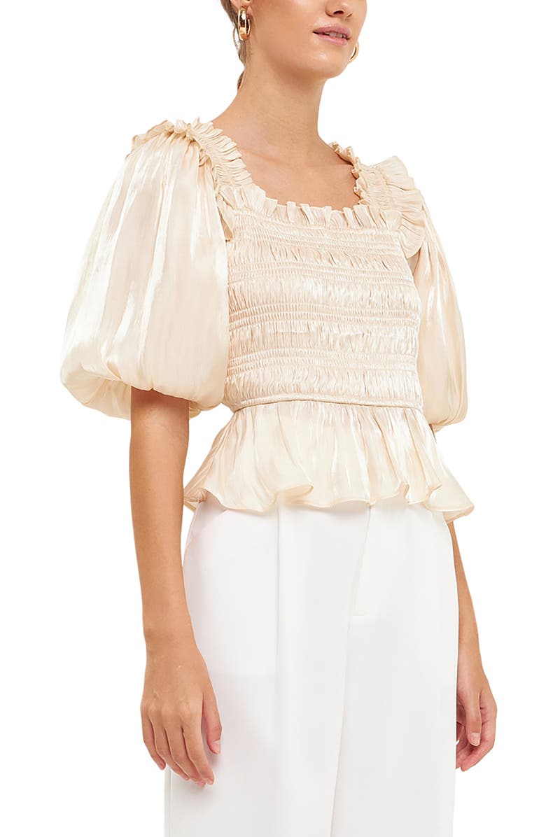 Endless Rose Sheen Smocked Blouse, Alternate, color, Cream