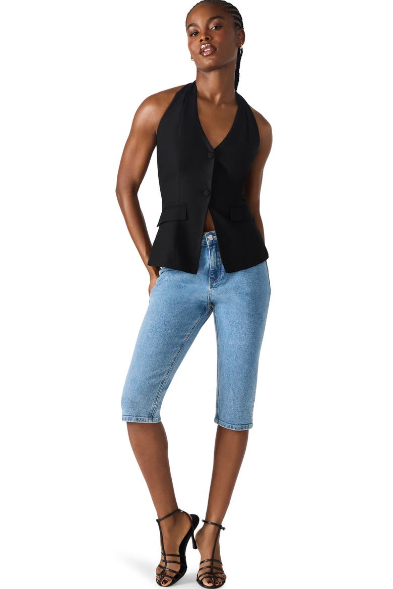 Brielle Linen Blend Halter Vest, Alternate, color, BLACK