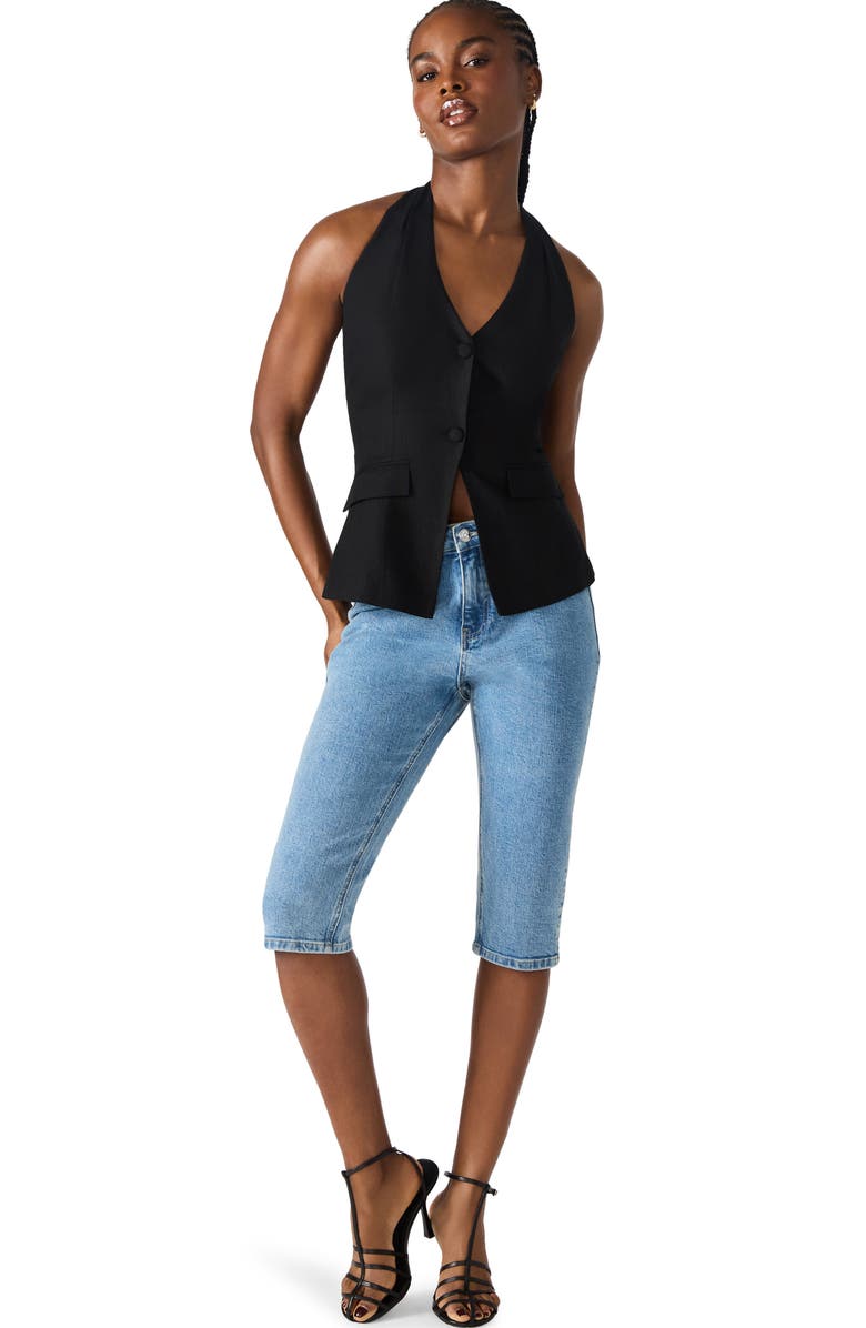 Steve Madden Brielle Linen Blend Halter Vest, Alternate, color, Black