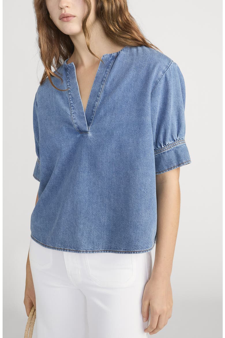 V-Neck Denim Popover Top, Alternate, color, SORA