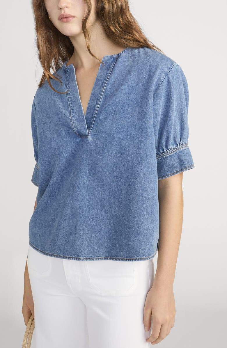 FRAME V-Neck Denim Popover Top, Alternate, color, Sora