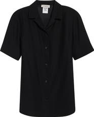 Lafayette 148 New York Matte Silk Notch Collar Slim Short Sleeve Button-Up Shirt