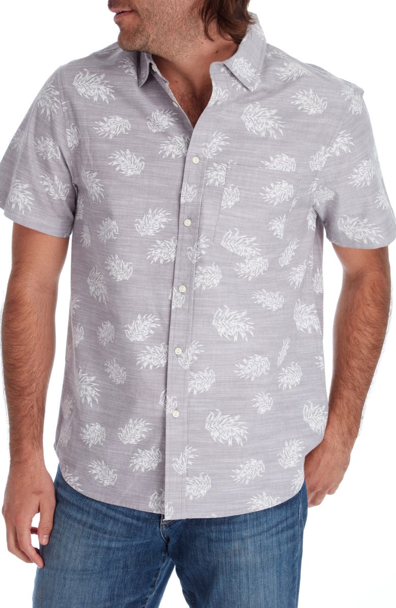PX Pineapple Print Short Sleeve Button-Up Cotton Chambray Shirt, Alternate, color, 
