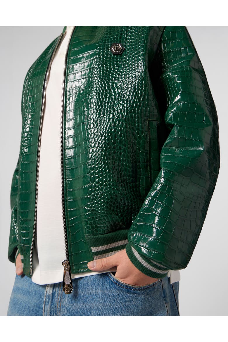 Leather Bomber Jacket Cocco Men, Alternate, color, green